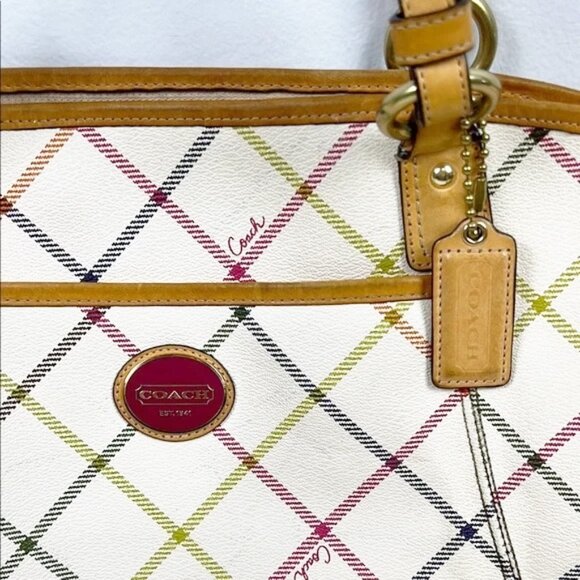 Coach Peyton Tattersall Cream Plaid Tote Bag & Matching Wristlet Set F21924 - Picture 7 of 16